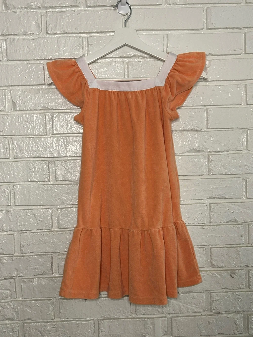 Janie and Jack Orange Flutter Sleeve Coverup with White Neckline Girls Sz 7